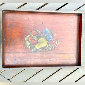 Vintage hand painted wooden serving tray fruit country cottage farmhouse kitchen